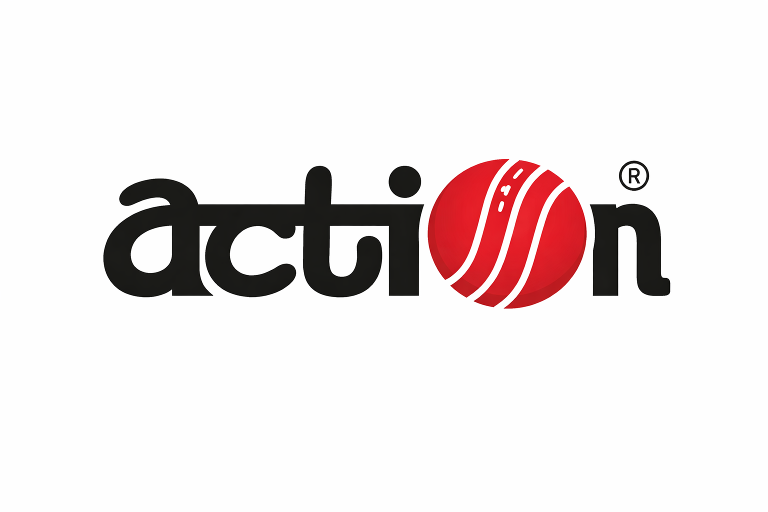 Bold action logo with cricket ball