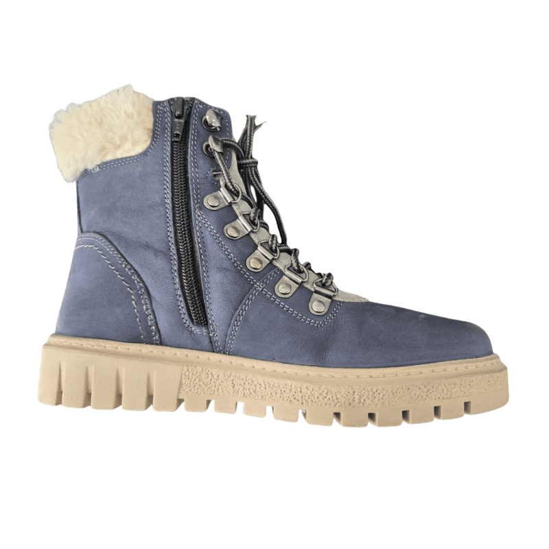 TSF Art - Fame-03B | Premium Blue Nubuck Leather Winter Boot with Fur Lining